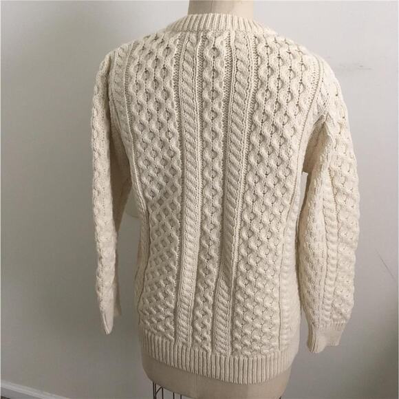 Vintage Aran Crafts Cable Knit Cream Cardigan Ireland Irish Fisherman Sweater S - Picture 4 of 8